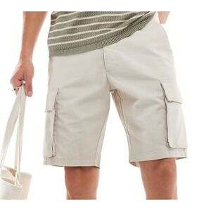New French Connection Mens Khaki Cargo Shorts Large Beige Stone 10 Inseam Unisex
